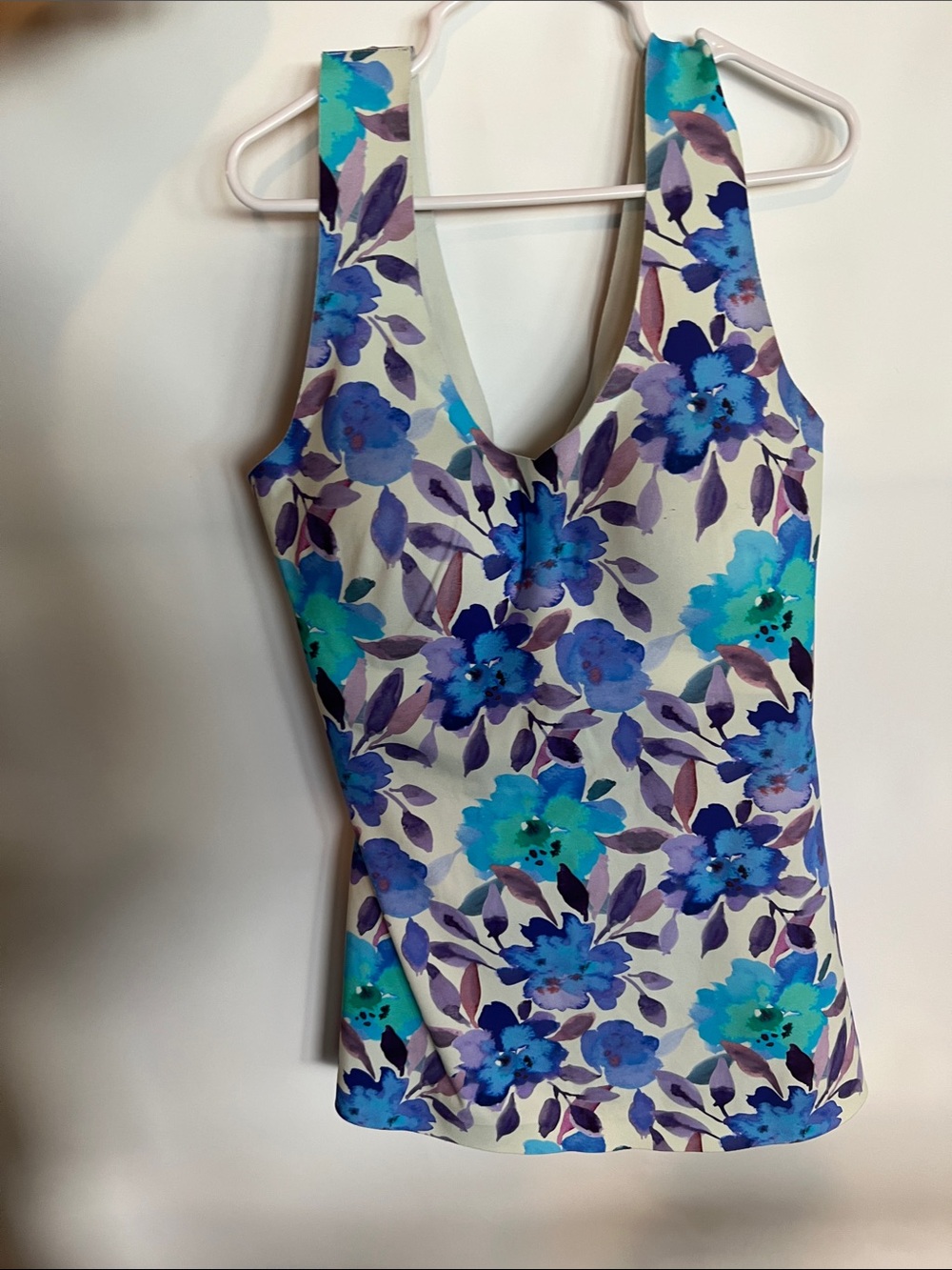knix Floral V-Neck Tank in Blue, Teal, Purple on Cream